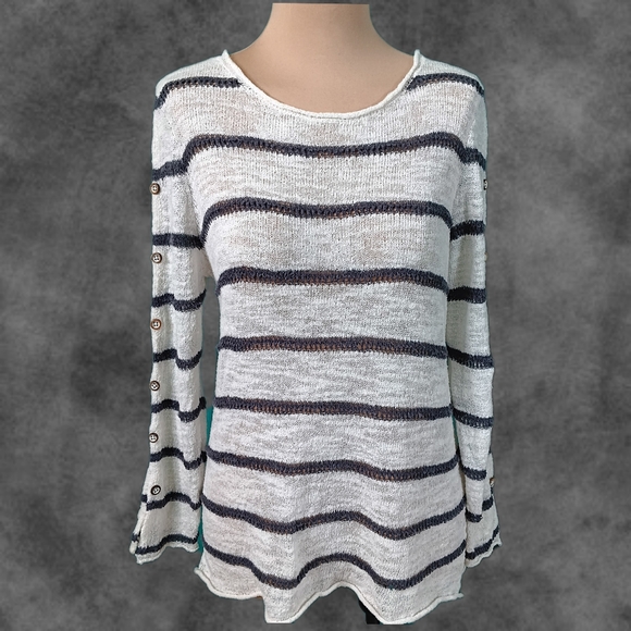 Habitat Sweaters - Habitat Clothes To Live In Sz S Striped Button Sleeve Cotton Knit Sweater